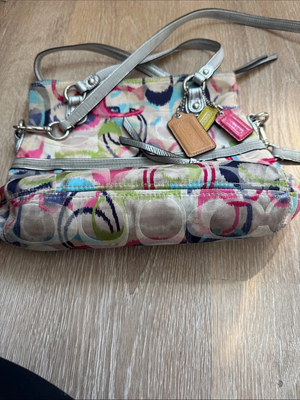Coach Multicolor Circle-Print Shoulder Bag with Silver Straps - Picture 2 of 6